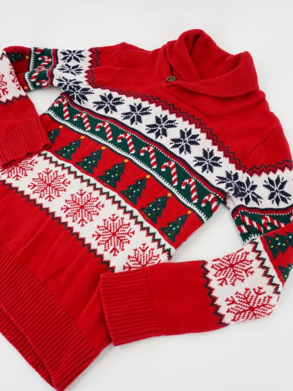 Children's PLACE Knit Sweater Boys Medium 7/8 Christmas Nordic Red Green Cotton